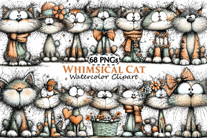 Whimsical Cat Clipart, an Illustration by Pixels.Craft