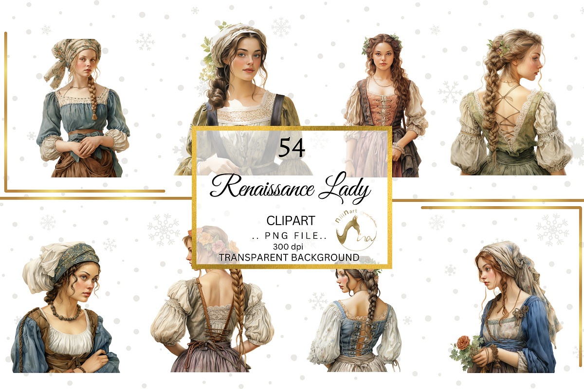 Renaissance Lady Watercolor Clipart, a Person Illustration by NiiiNArt (Photo 5 of 9)