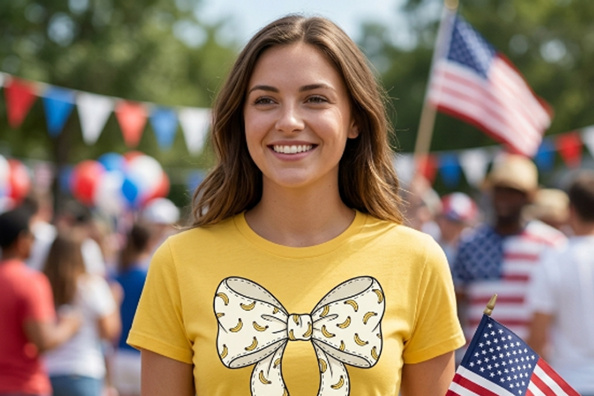 Banana Pattern Coquette Bow PNG, a Shirt Mockup by Vector Stall (Photo 4 of 16)