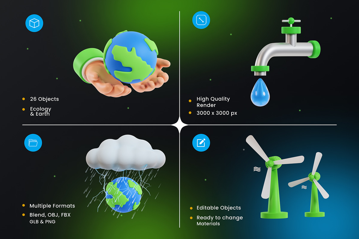 Ecology & Earth 3D Icons, an Environmental 3D Model by Azam Creative (Photo 2 of 5)