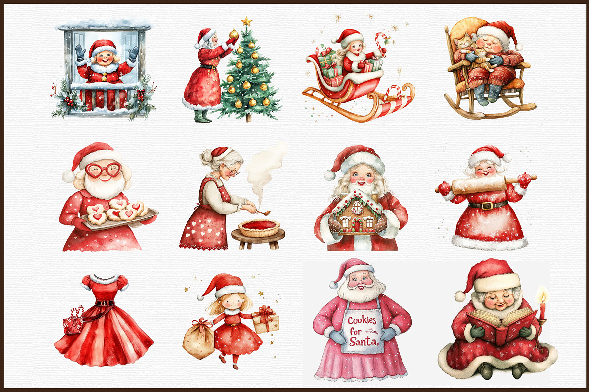 Sweet Cute Christmas Mrs Santa Claus, an Illustration by Sublimation Artist (Photo 3 of 6)