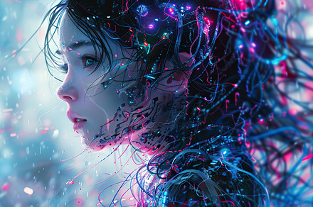 Digital art of a girl with cyberneti, a Photo by LOGOCREATIVE