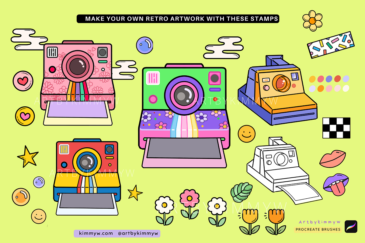 Procreate Retro Camera Stamp Pack, a Brush Add-On by Artbykimmyw (Photo 5 of 7)