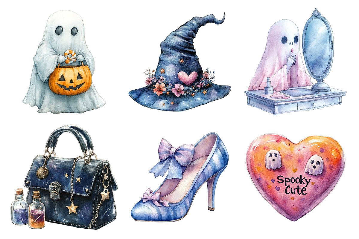 Watercolor Girly Halloween Clipart, an Illustration by Daily.Designs (Photo 5 of 5)