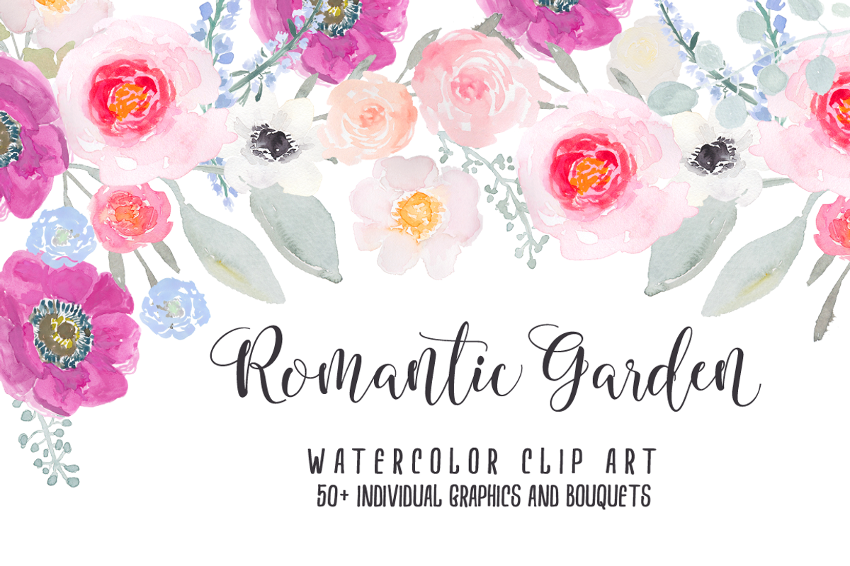 Romantic Garden Watercolor Clipart, an Illustration by Emerald & Ivy Studios (Photo 1 of 4)