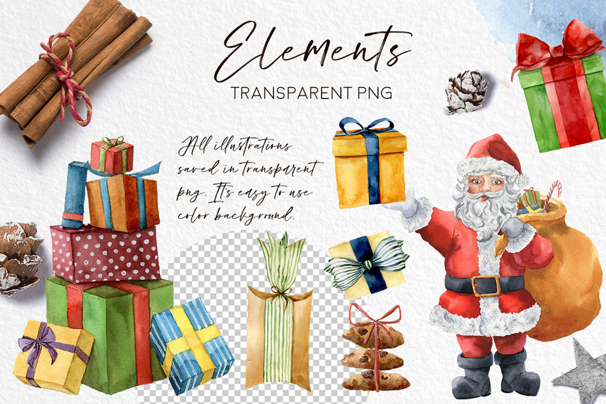Elegant Christmas Watercolor clipart, a Seasonal Illustration by Yuliya Derbisheva (Photo 6 of 13)