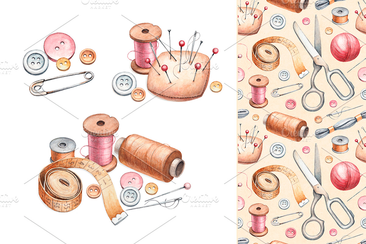 Hand drawn sewing tools, a Texture Illustration by Sundra (Photo 3 of 8)