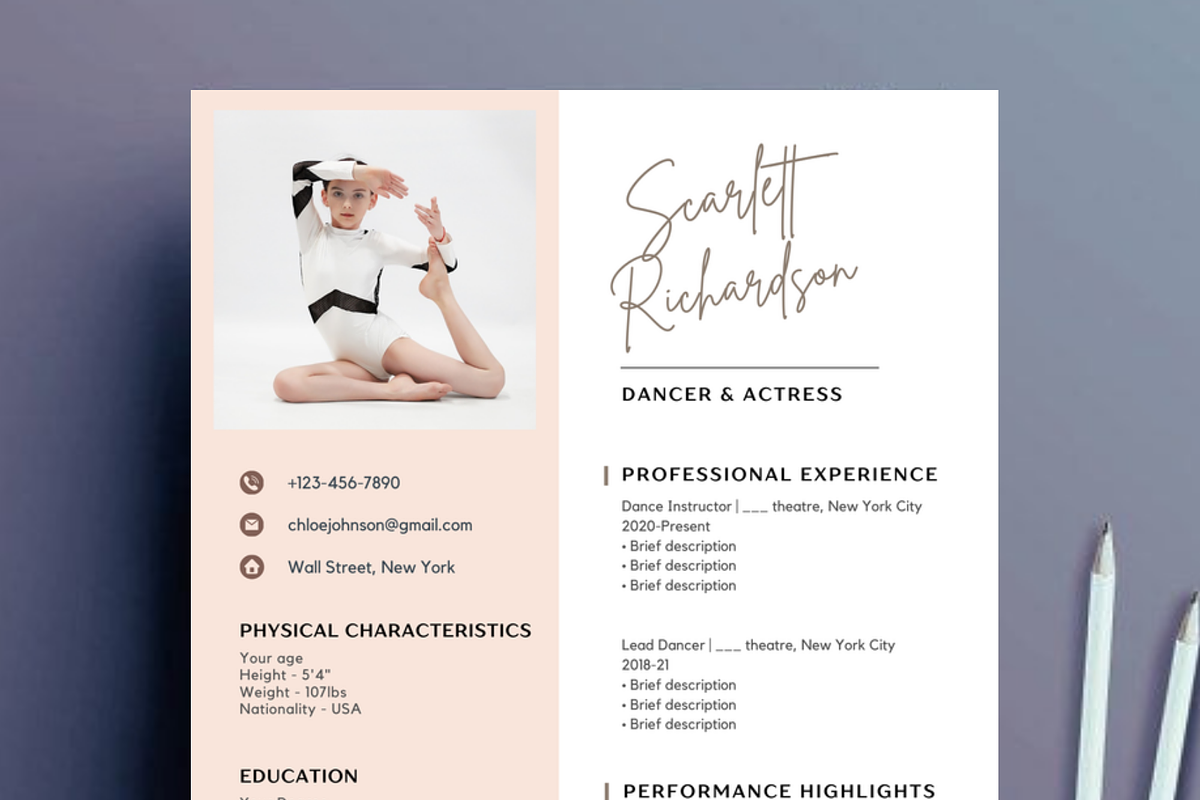 Ballet Resume template Canva 2024, a Resume Template by Climbwithelevator (Photo 1 of 6)