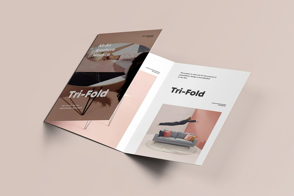 Tri-Fold A5 Brochure Mock-up 3, an Advertising Mockup by Se٧enStudio (Photo 7 of 16)