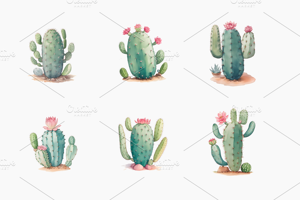 Cute Cactus Watercolor Clipart, a Decorative Illustration by jvxvxnism (Photo 3 of 6)