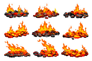 Burning coal set. Realistic bright, an Object Illustration by the8monkey