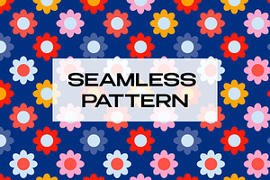Blue retro floral pattern 60s
