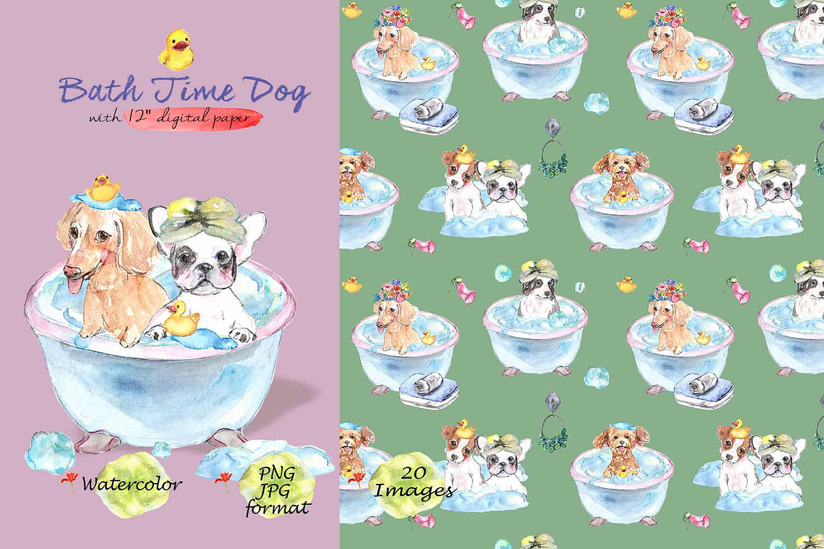 Bath Time Dog Clipart With Paper, an Illustration by VianneArt (Photo 1 of 8)