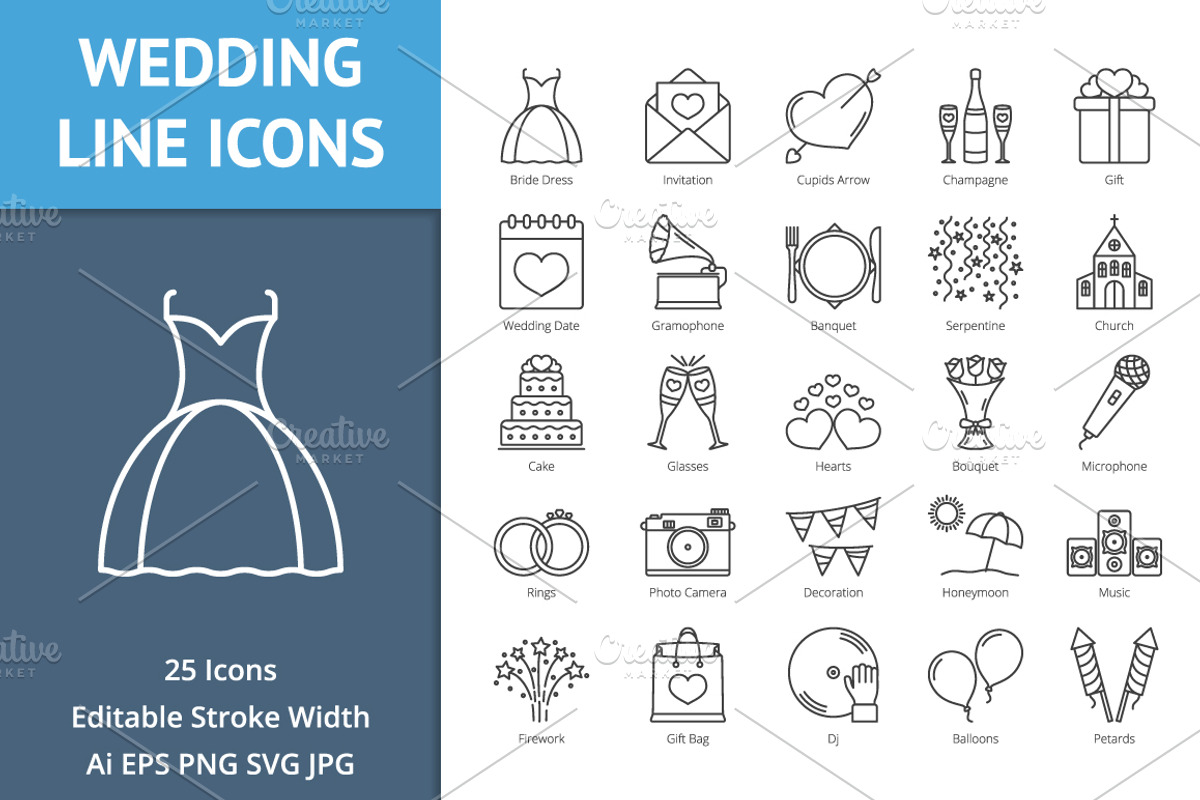 Wedding Line Icons, an Outline Icon by PixMarket