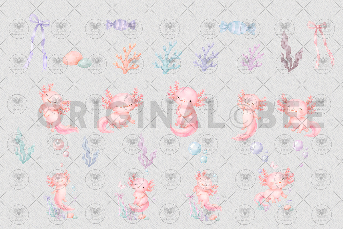 Cute Axolotl Clipart Watercolor, an Animal Illustration by BigCakeBee (Photo 3 of 4)