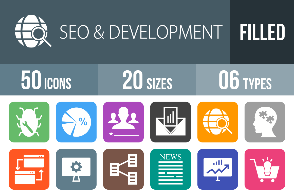 50 SEO Flat Round Corner Icons, an Icon by IconBunny
