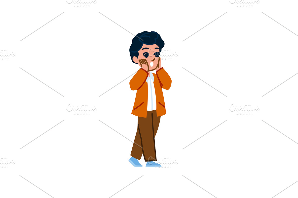Shocked little boy holding hands on, a Person Illustration by pikepicture