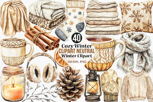 Cozy Winter Clipart Neutral Winter, an Illustration by Canvas Craft