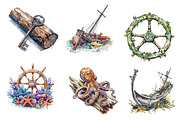 Collection a Sunken Shipwrek Clipart, an Illustration by CreationArt (Thumbnail 2 of 5)