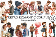 Retro Romantic couple clipart set, an Illustration by Craft Nest (Thumbnail 1 of 4)