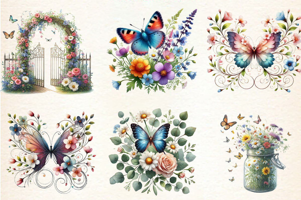 Butterfly Flowers Sublimation Clipar, an Illustration by DreamArtGraphic (Photo 4 of 5)