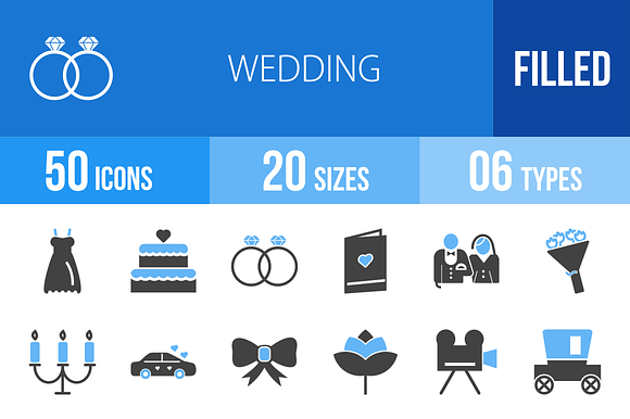 50 Wedding Blue Black Icons
