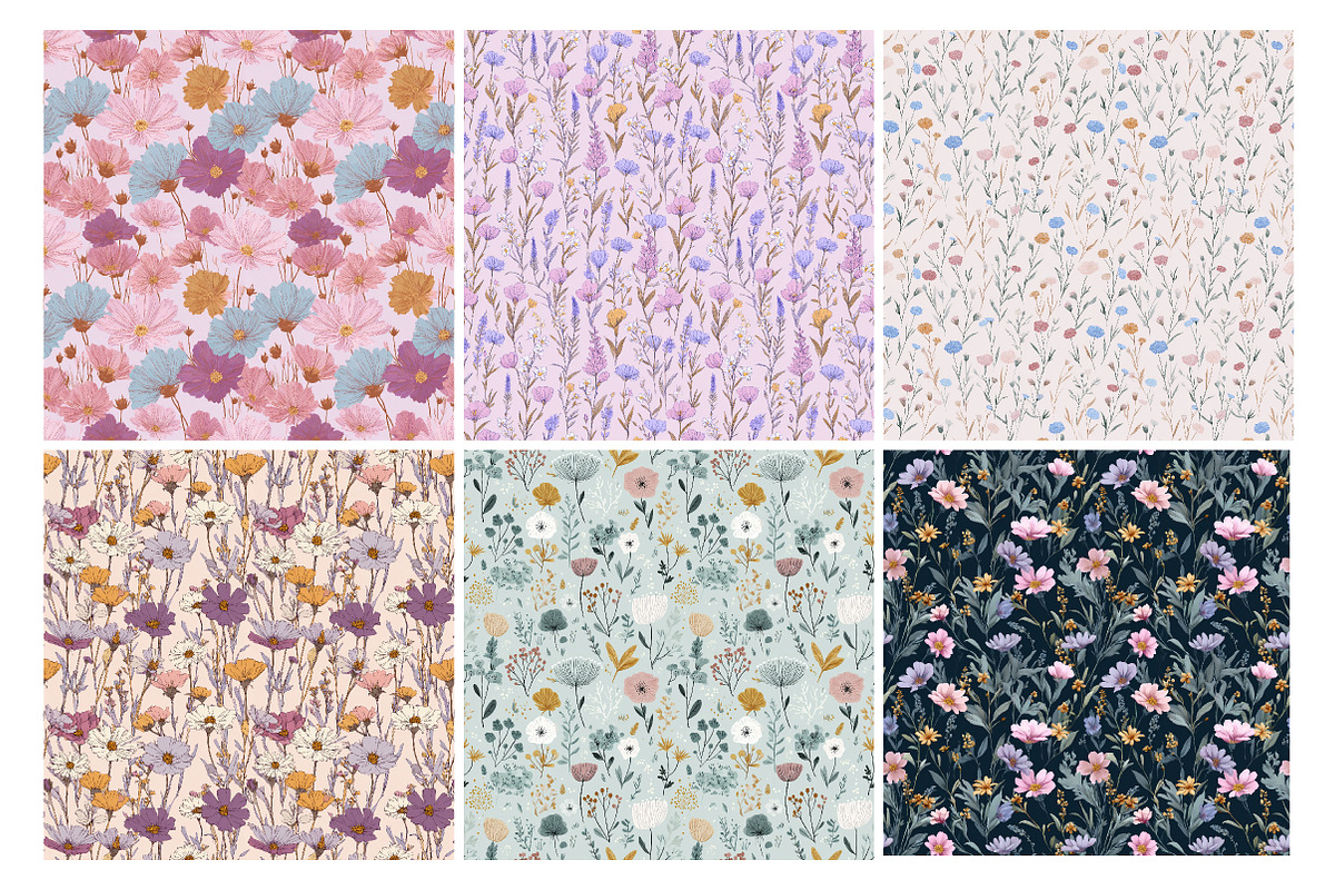 Pastel Wildflower Digital Paper, an Illustration by Daily.Designs (Photo 5 of 6)