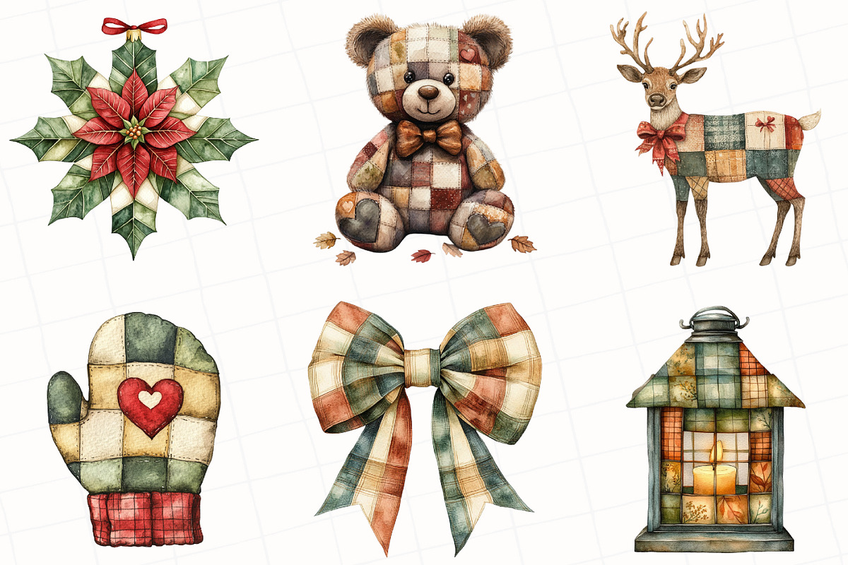 Patchwork Christmas Clipart, an Illustration by OK Design (Photo 5 of 5)