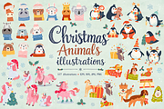 Christmas Animals Illustrations, a Seasonal Illustration by Anna Studio (Thumbnail 1 of 12)
