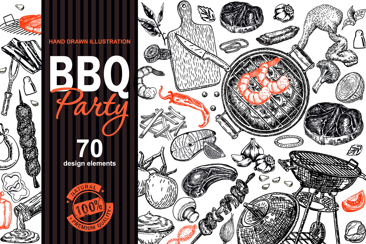 Barbecue hand drawn illustration set, a Food Illustration by Live line (Photo 1 of 6)
