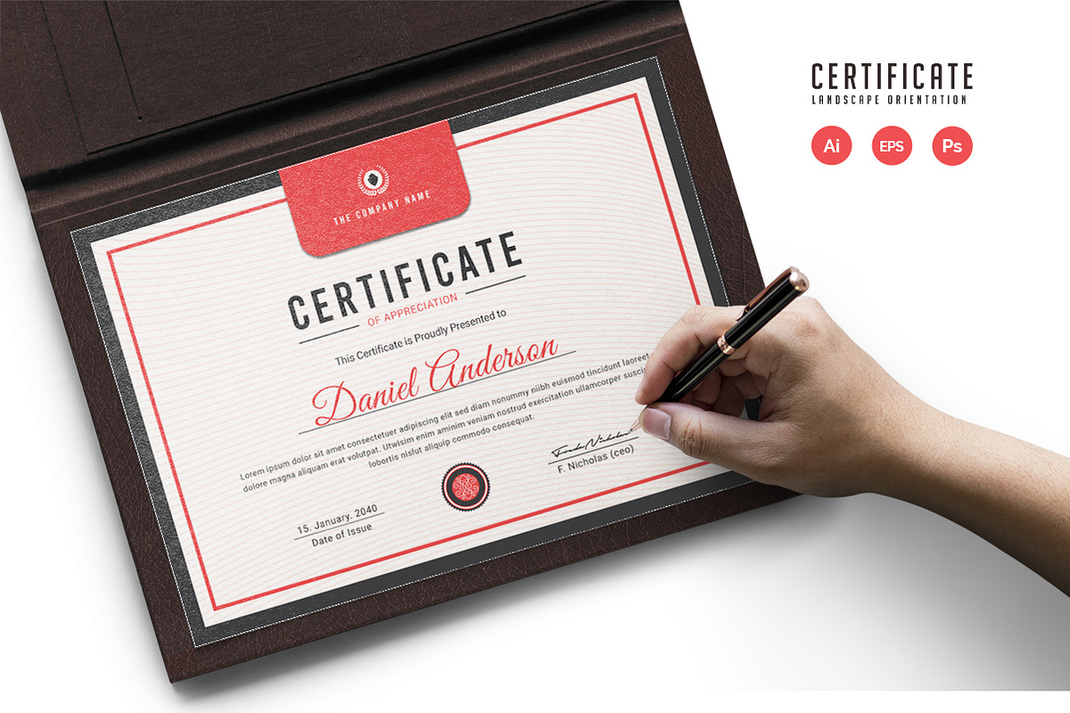 516. Modern Certificate Template, a Stationery Template by CreativeRezwan (Photo 1 of 3)