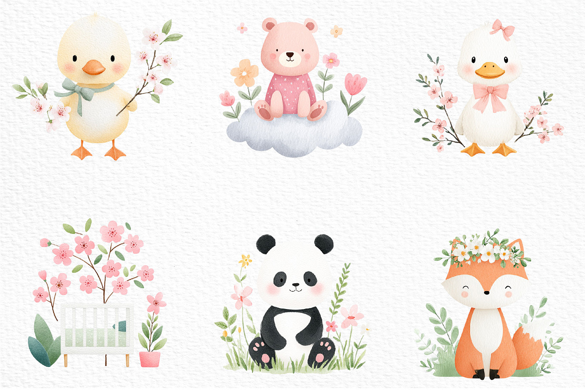 Watercolor Spring Nursery Clipart, an Illustration by Craft Nest (Photo 5 of 11)