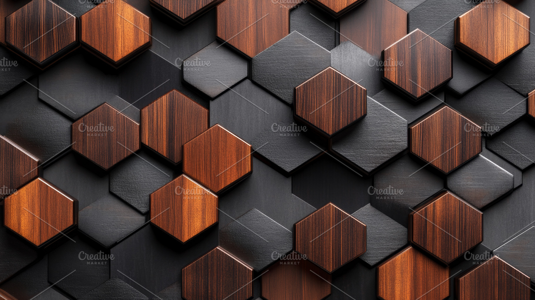 Modern Hexagonal Wooden Wall Panel in Dark Tones, an Abstract Photo by Natalia Klenova's Shop