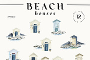 Watercolor Beach houses clipart., an Object Illustration by ArtMaslyana (Thumbnail 2 of 8)