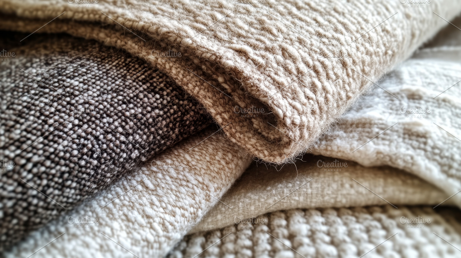 Stack of Cozy Neutral Textured Wool Blankets, an Abstract Photo by Natalia Klenova's Shop