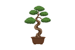 Bonsai tree in a decorative pot with, an Illustration by designvectx