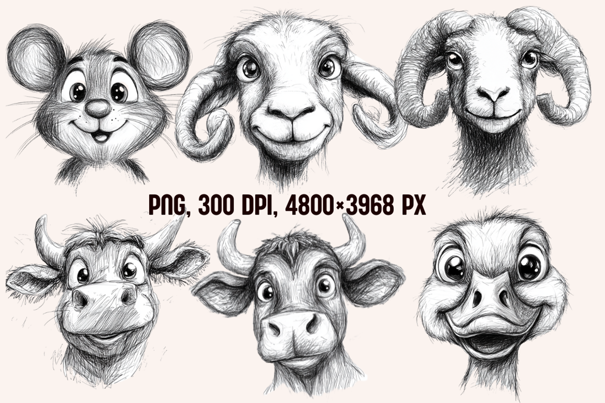Farm Animals Pencil Sketches, an Animal Illustration by PrintHaven Designs (Photo 5 of 10)