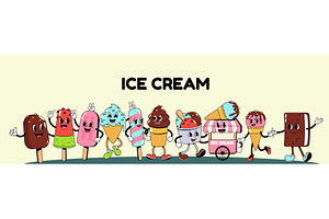 Retro cartoon ice cream banner, a Food Illustration by winwin.art
