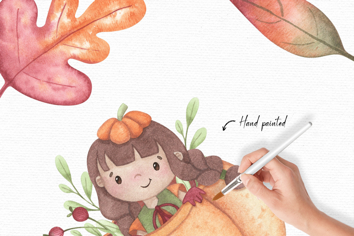 Pumpkin Girl Watercolor Clipart, an Illustration by GauSilvaStudio (Photo 4 of 5)