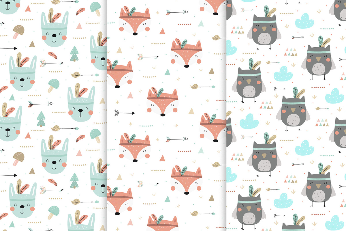 Baby Patterns! Cute Indians!, a Pattern Graphic by Irene_Boiko_ART (Photo 4 of 11)