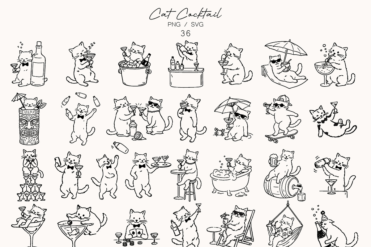 Funny Cocktail Cats Clipart Set, an Animal Illustration by DreamoraArt (Photo 3 of 7)