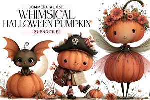Whimsical Halloween Pumpkin Clipart, a Seasonal Illustration by Daily.Designs