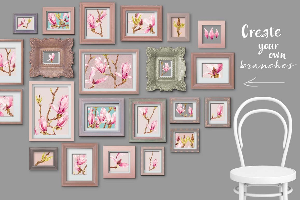 Magnolia-Clipart Set Watercolor, an Illustration by watercolorwild.graphics (Photo 5 of 9)