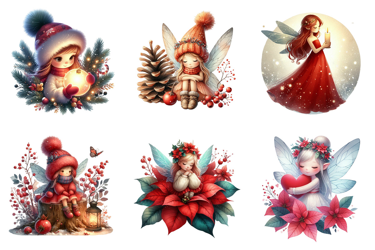 Watercolor Christmas Fairy Clipart, an Illustration by SinaCreation (Photo 4 of 7)