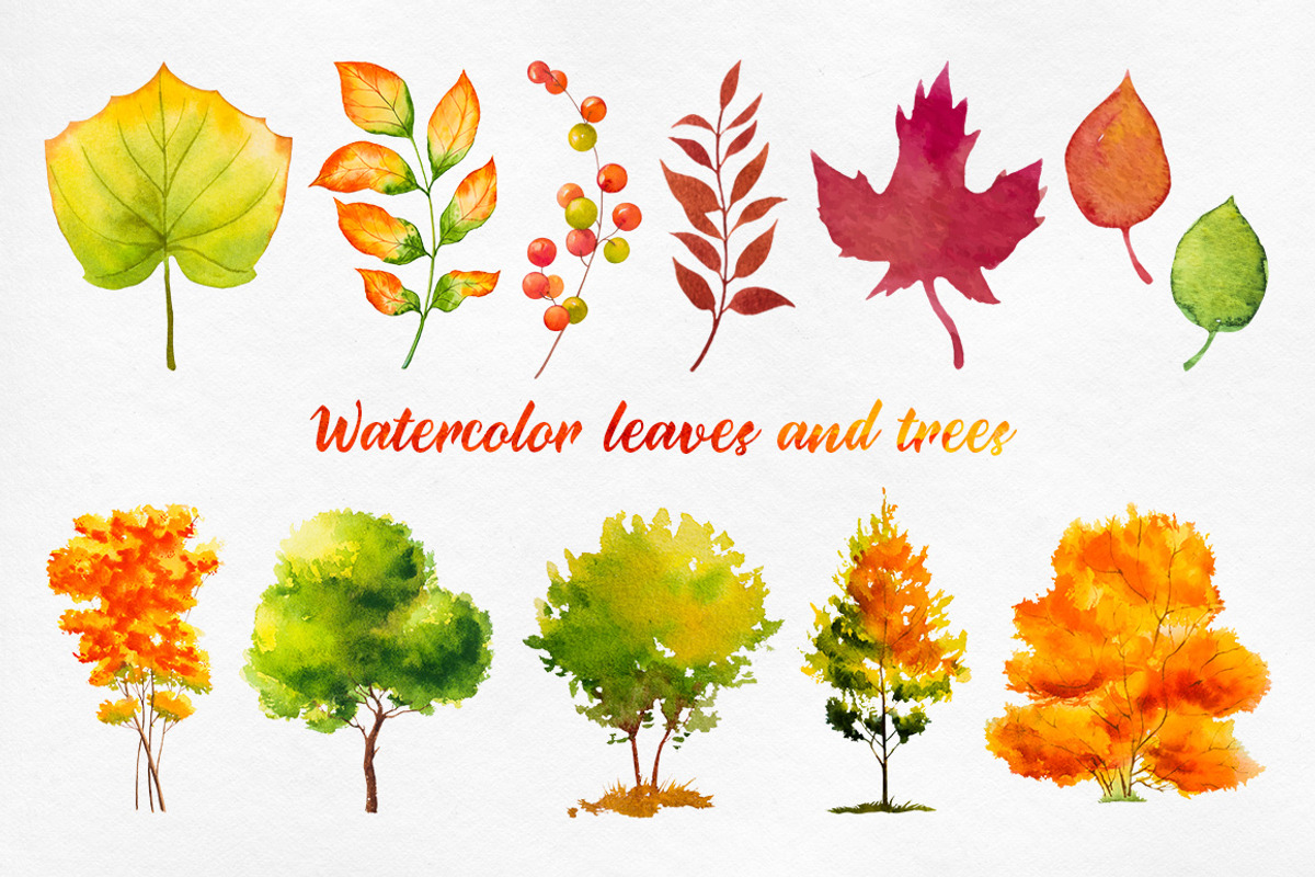 Autumn watercolor trees, an Illustration by AlexGreenArt (Photo 3 of 3)