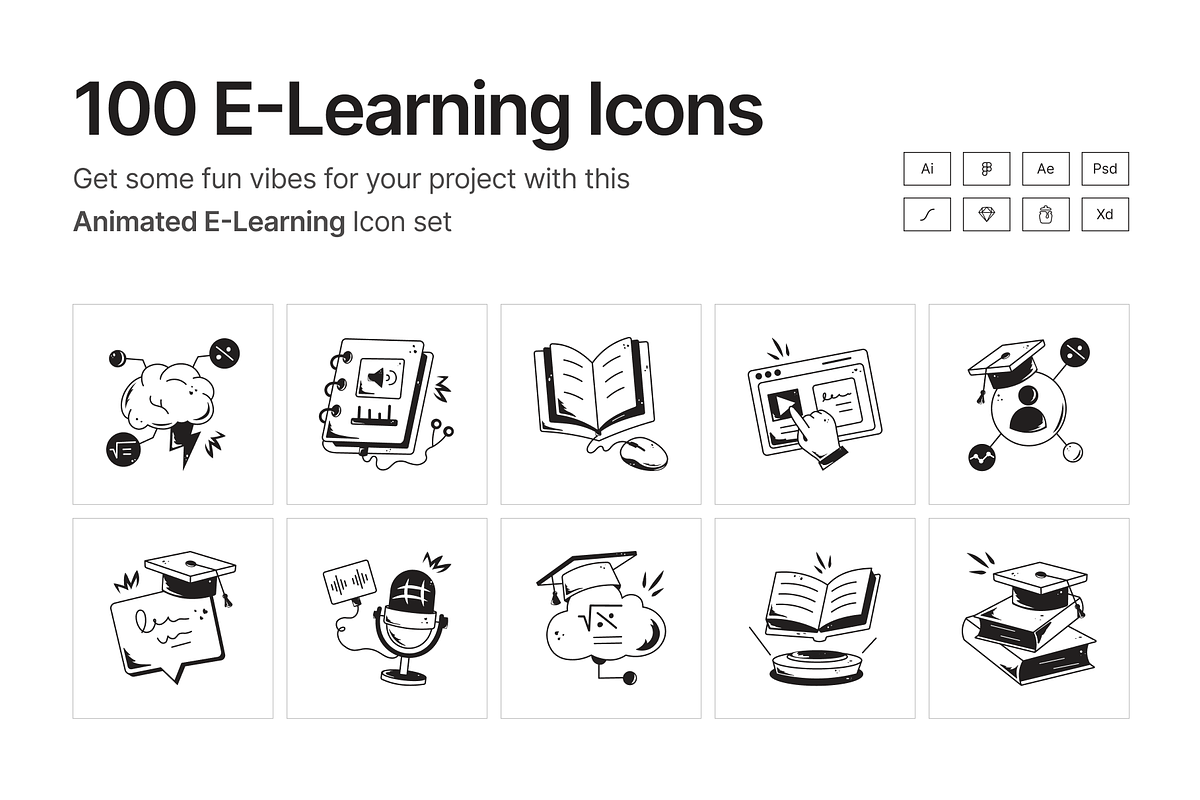 Animated E Learning Icons, a Solid Icon by Prosymbols (Photo 1 of 7)