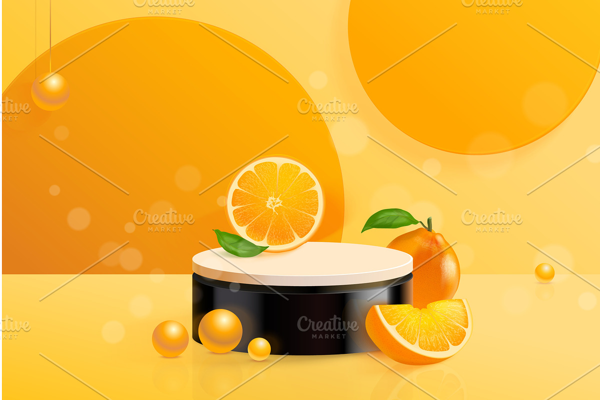 Orange podium. Realistic studio, a Food Illustration by Stock-Smart-Start