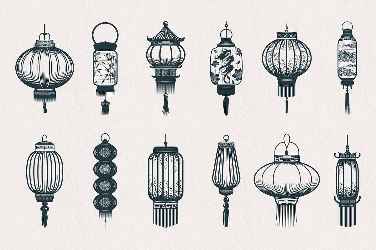 HandDrawn Chinese Lantern Collection, a Decorative Illustration by KirillsWorkshop (Photo 2 of 7)