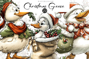 Christmas Geese Clipart, an Illustration by CreationArt