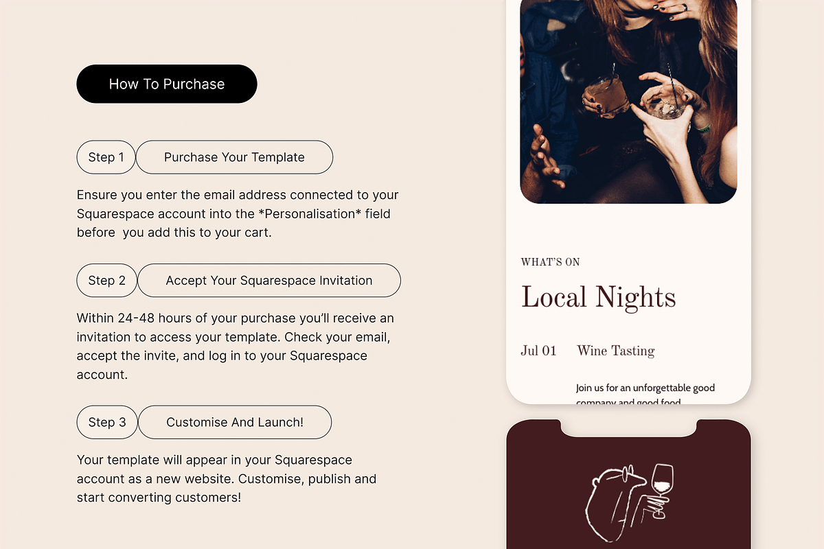 Wine Bar/Venue Website Template, a Squarespace Template by WebInAWeek (Photo 5 of 6)